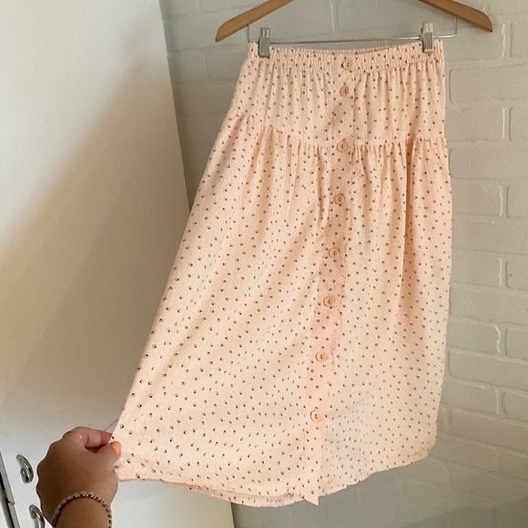 Vintage 80s Skirt Button down Pastel Peach Pockets Drop Waist Sz 4 Petites - Picture 2 of 13